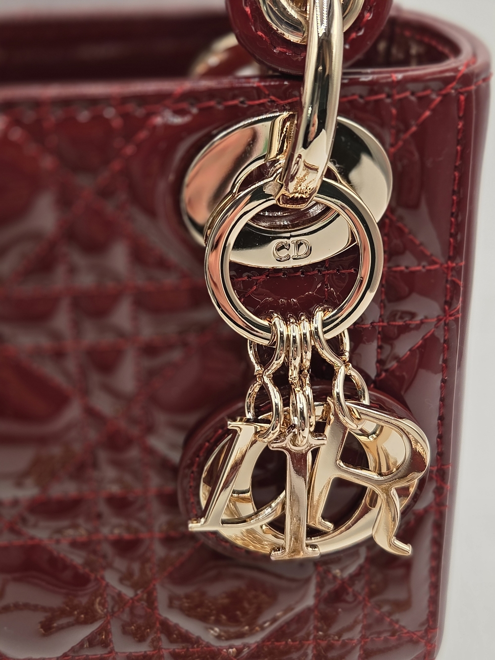 Authentic Christian Dior Mini Lady Dior Bag - Burgundy Patent Cannage GHW - Picture 6 of 16